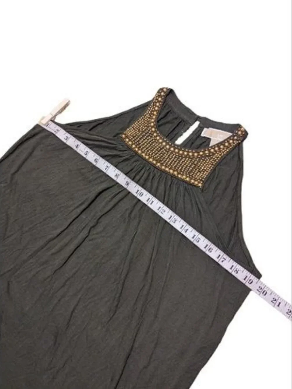 Michael Kors Bronze Studded Collar Green Flow Halter Blouse Top Women's Shirt S